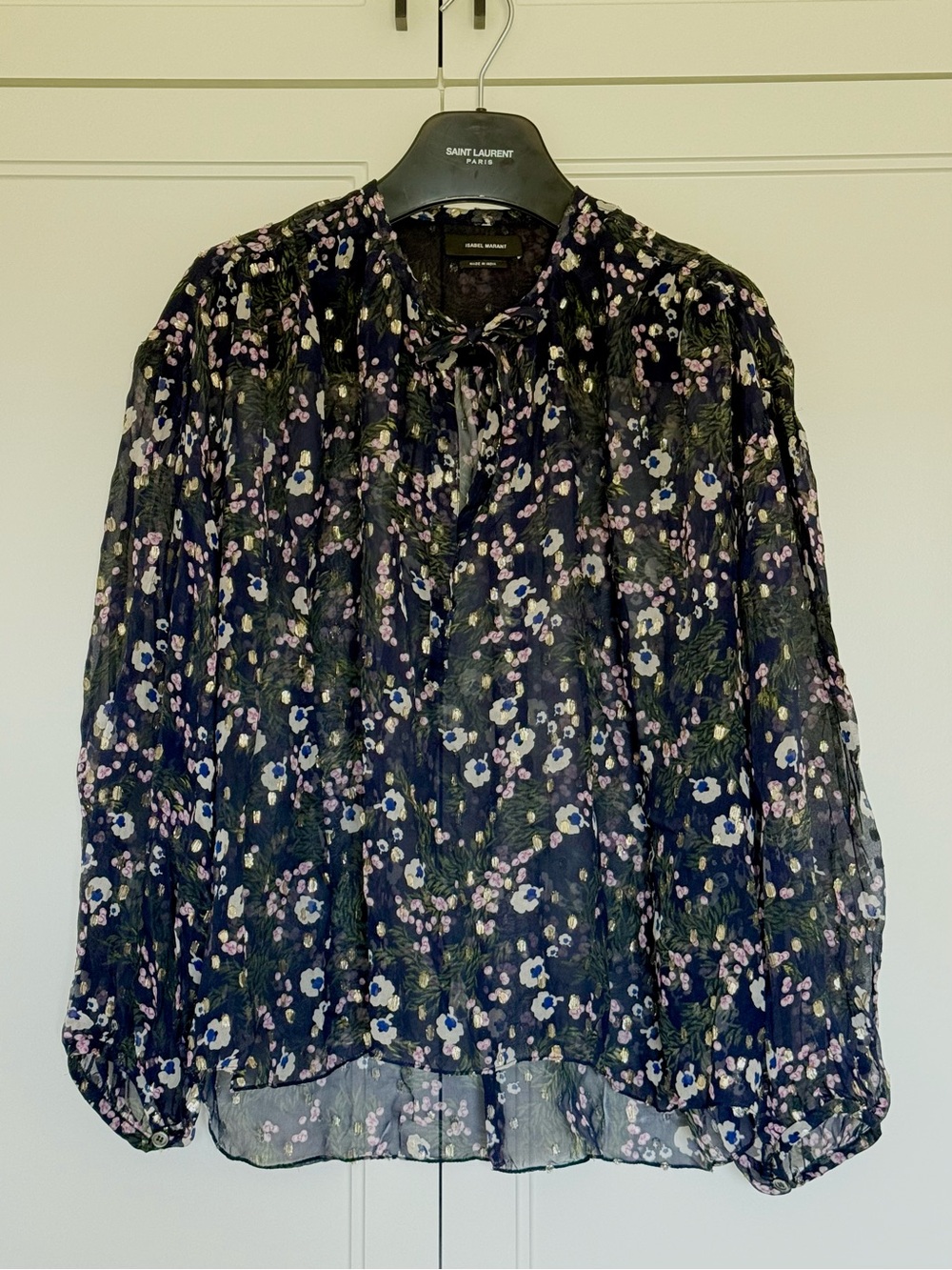 Isabel Marant Navy-Black Floral Silk Metallic Blouse Size 40